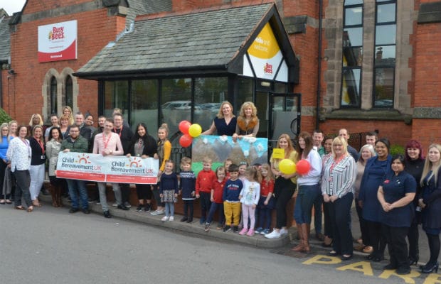 Staff and children at the send off event for Karen Mackay and Yvonne Smillie