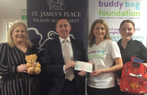 The donation is handed over to the Buddy Bag Foundation