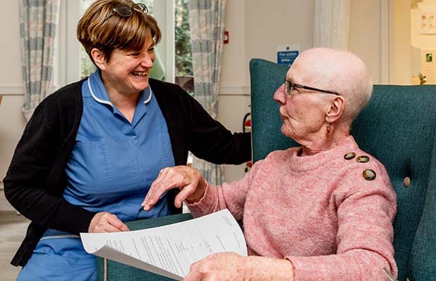 Julie Kennedy with Sue Jenkins at St Giles Hospice