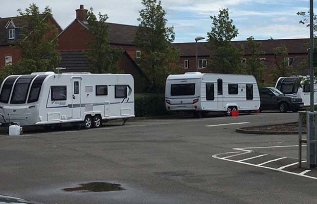 Caravans on the Waitrose car park in Lichfield