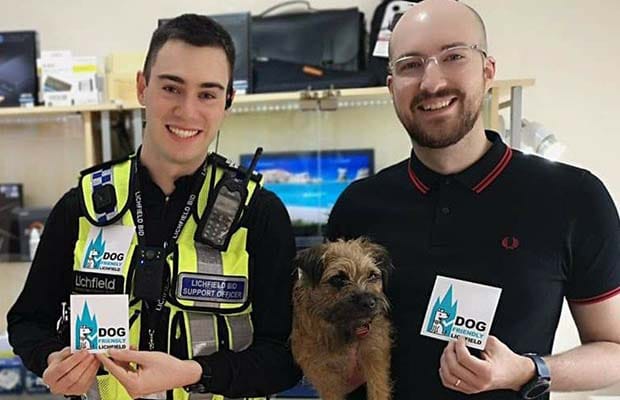 BID support officer Brendon Stewart with Nick Brickett and his dog Ruby