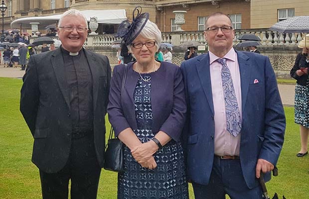 Adrian Dorber with Kath Toothill and Pete Harris at Buckingham Palace