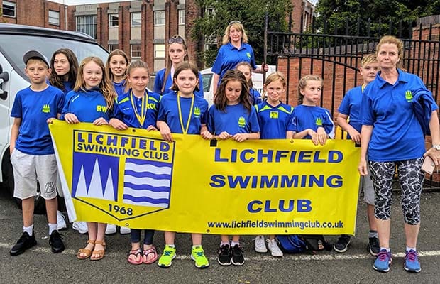 Members of Lichfield Swimming Club outside the council meeting