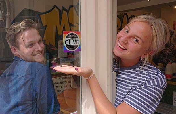 One of the new Ask for Clive stickers in Lichfield