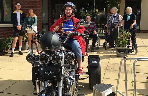 Ann aboard the Harley Davidson