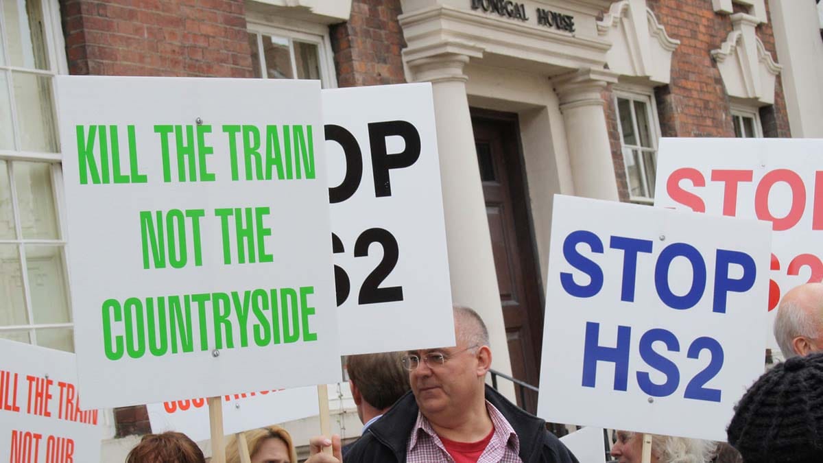 Campaigners protesting against HS2 in Lichfield