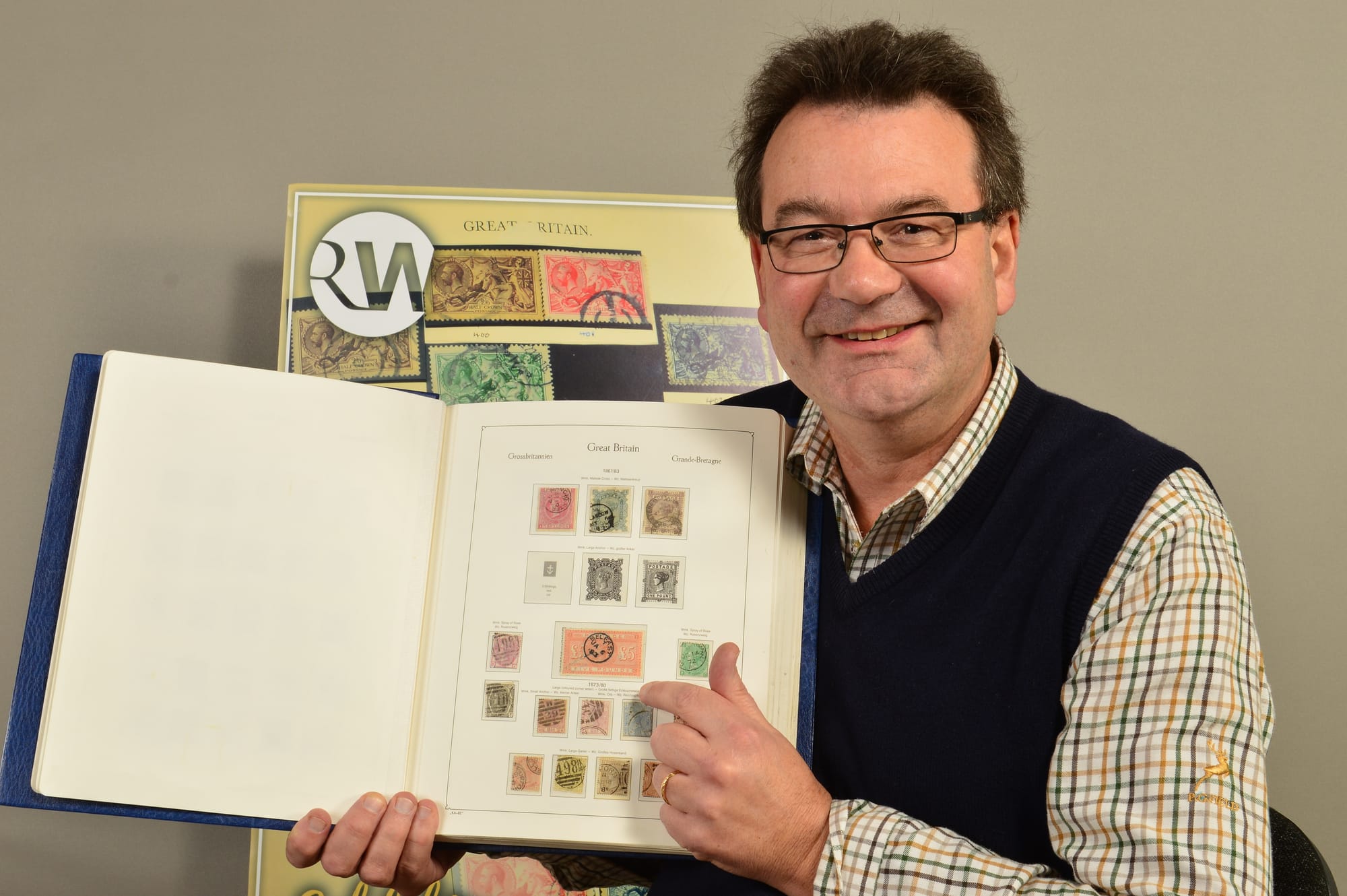 Richard Winterton with the stamp collection