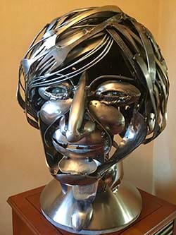 The bust of Michael Fabricant made from cutlery