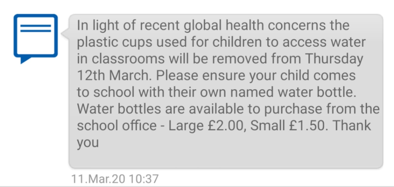 The message sent out to Chadsmead Primary School parents
