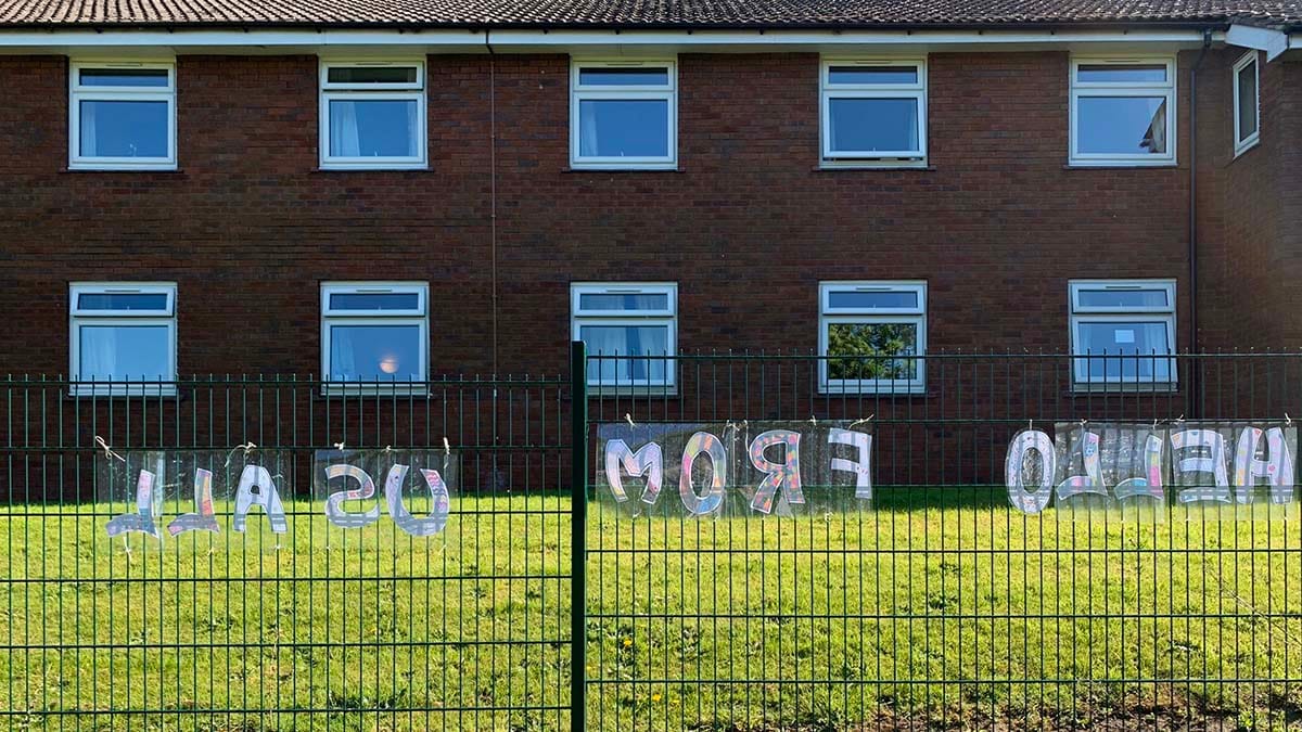 The sign made by pupils at Highfields Primary School