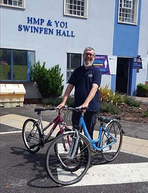 Project co-ordinator James Flintham collecting the bikes from HMP and YOI Swinfen Hall