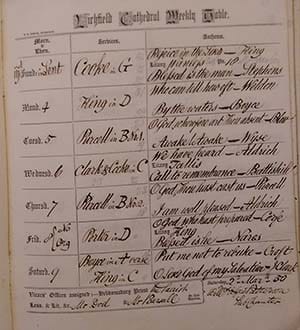 One of the weekly tables records from Lichfield Cathedral