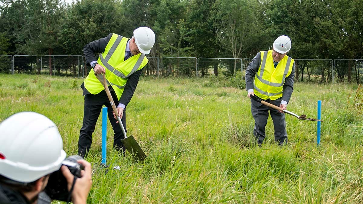Paul Bone and Bryn Hughes carrying out the groundbreaking ceremony for the new UK Police Memorial