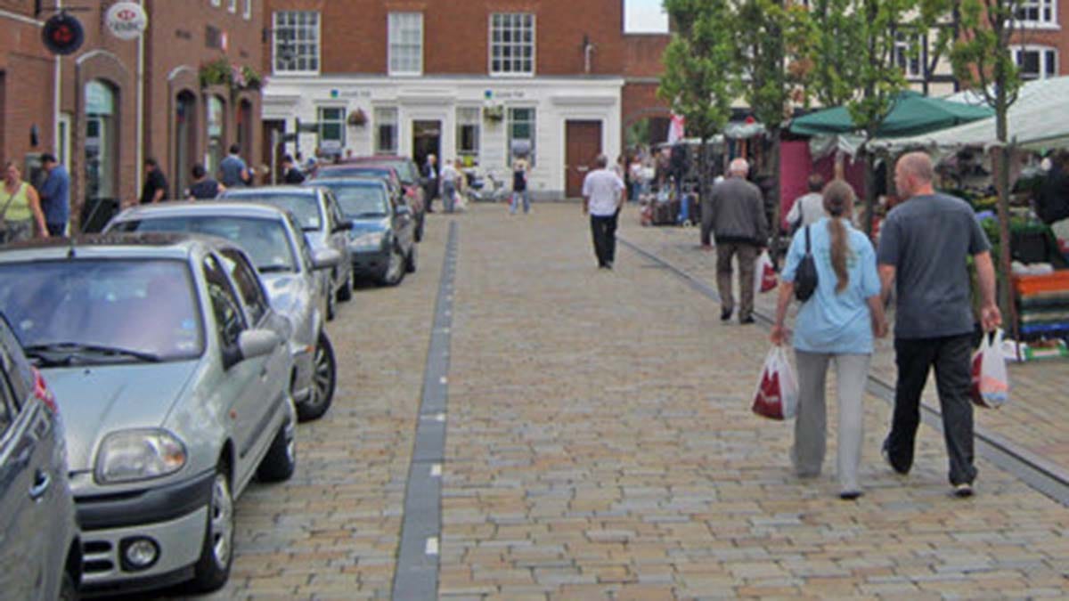 Cars parked on Market Street in Lichfield