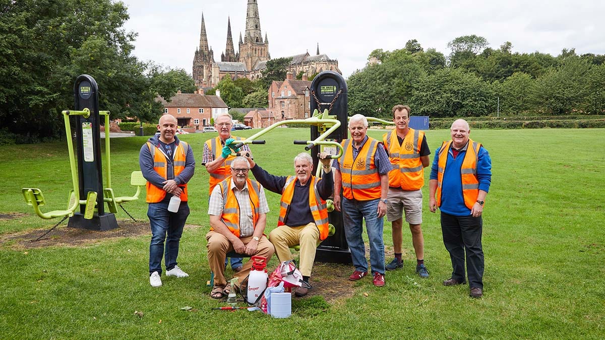 The Lichfield St Chad Rotary Club volunteers cleaning the outdoor gym equipment. Picture: Robert Yardley