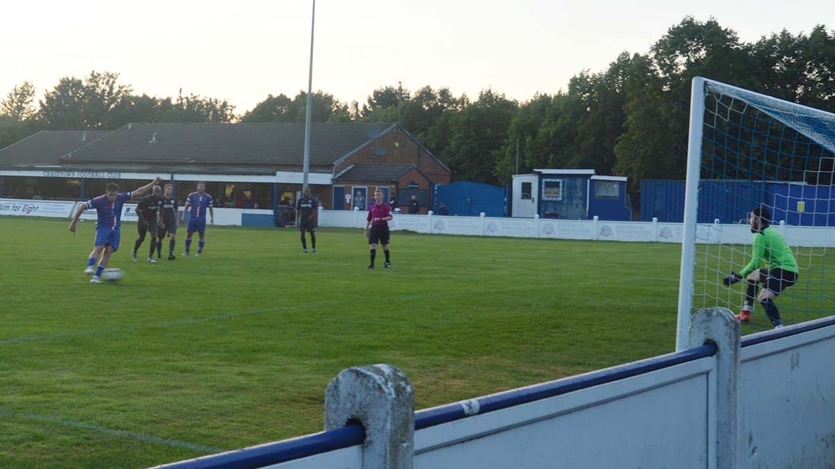 Joey Butlin scores from the penalty spot against Sporting Khalsa. Picture: Paul Mullins