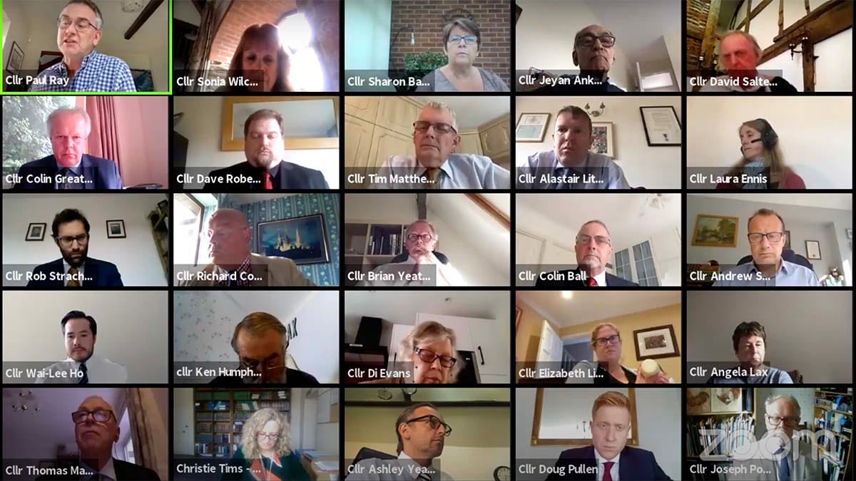 One of the online meetings where Cllr Liz Little is seen feeding her baby