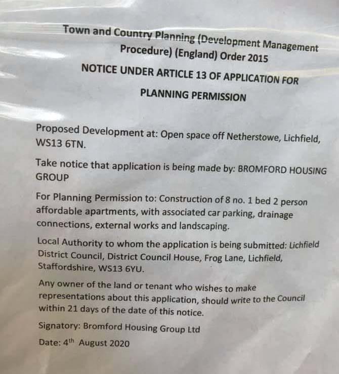 A planning notice at the site at Netherstowe