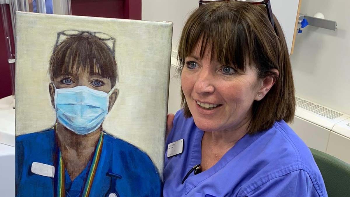 Sue Corley with her portrait