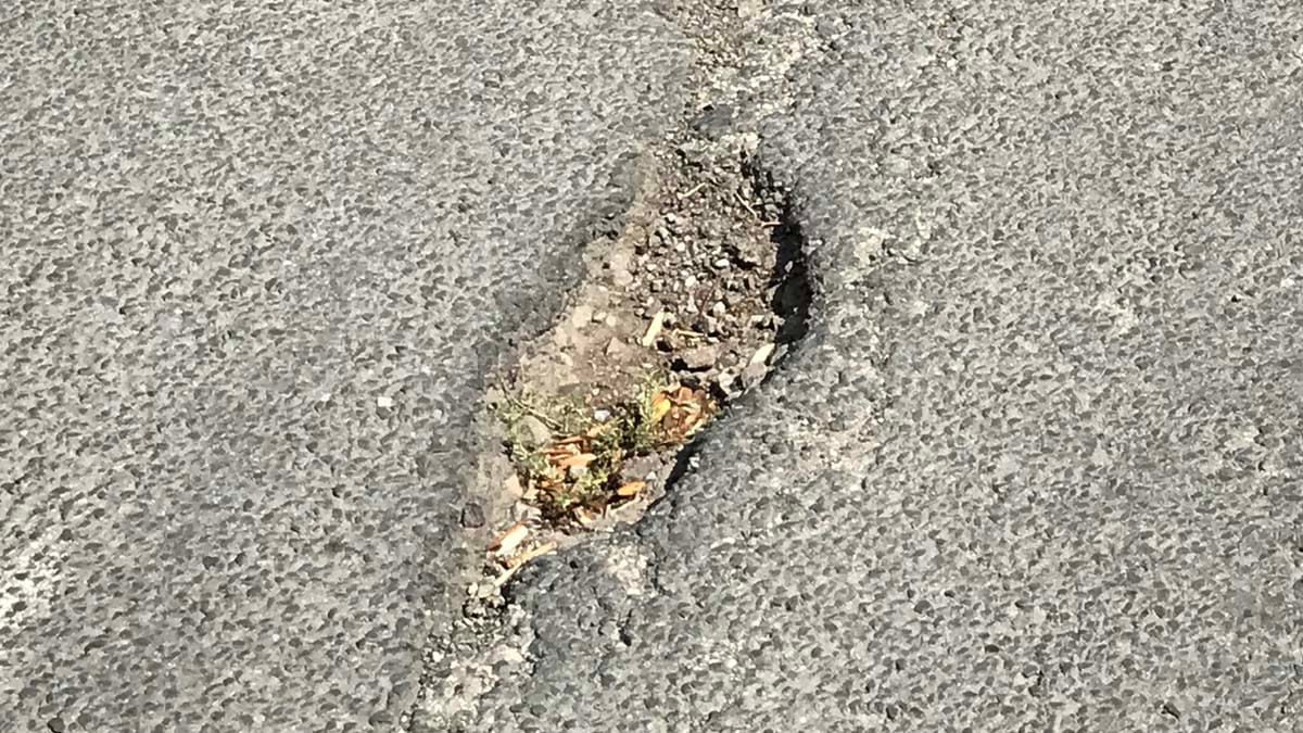 One of the potholes on Weston Road