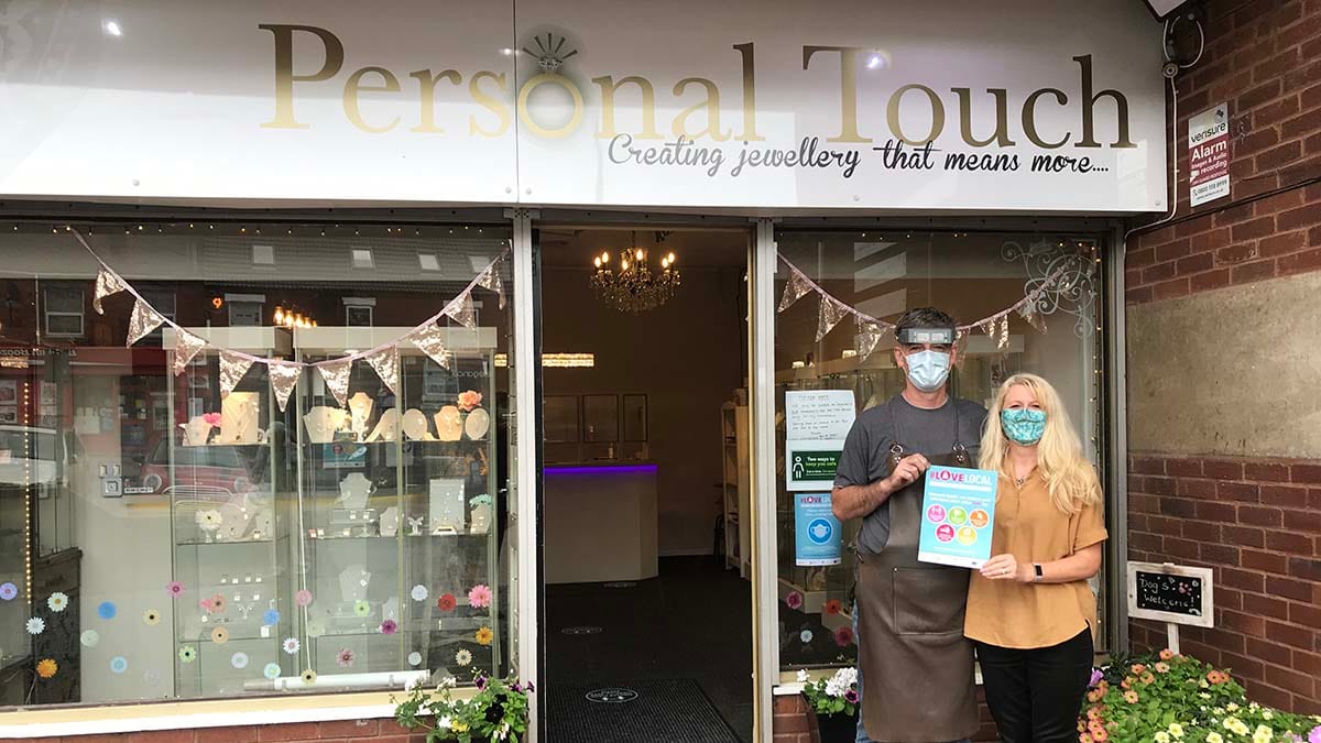 Kevin and Helen Lewis outside Personal Touch Jewellery