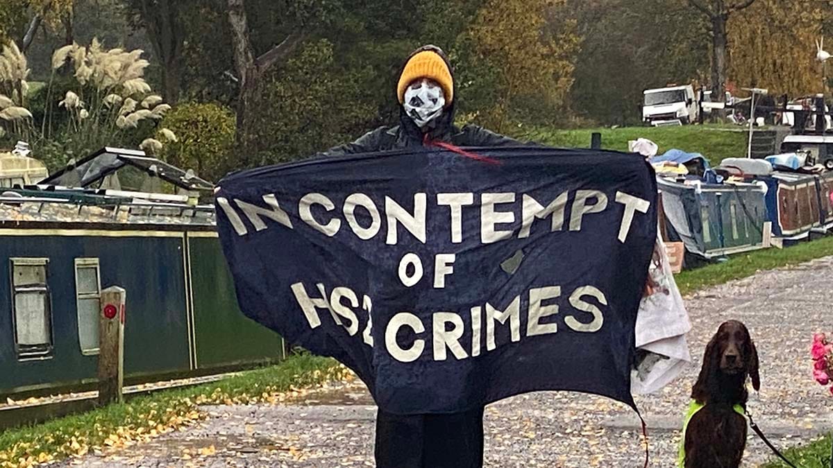 A protester on the walk at Fradley Junction