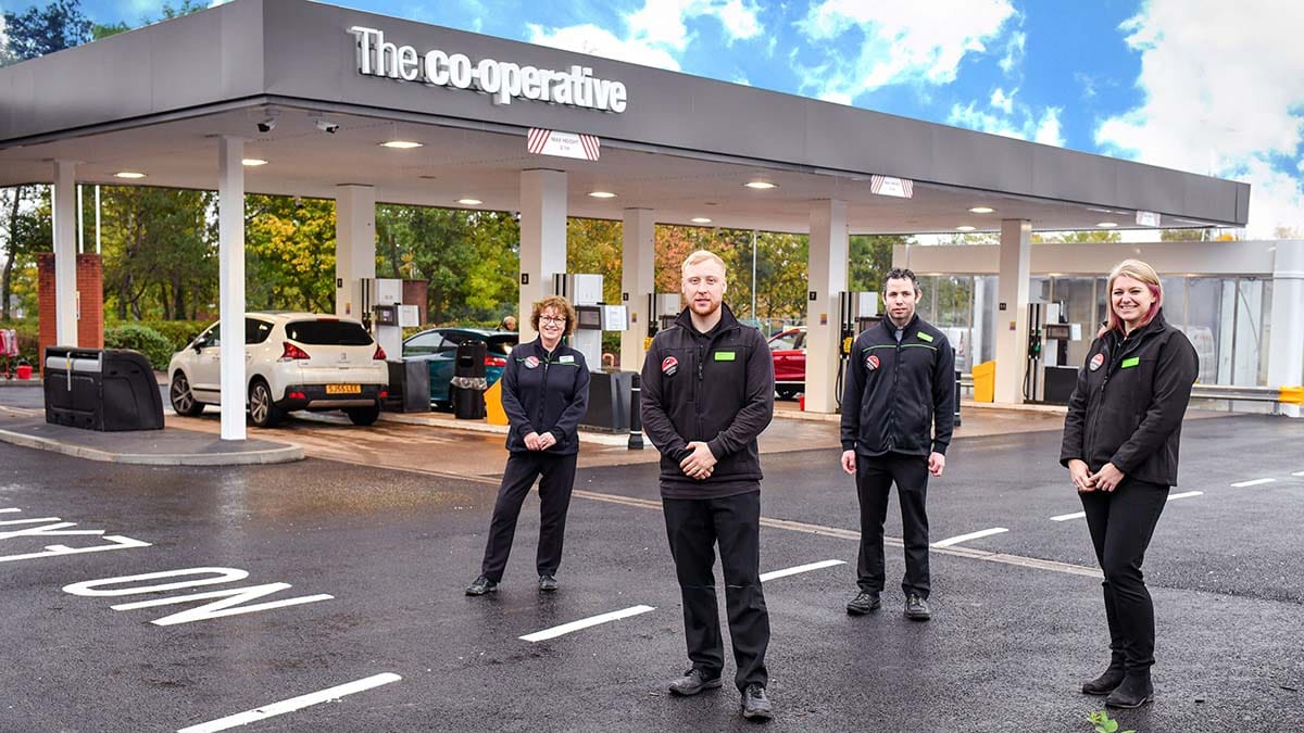 Staff outside the revamped petrol station