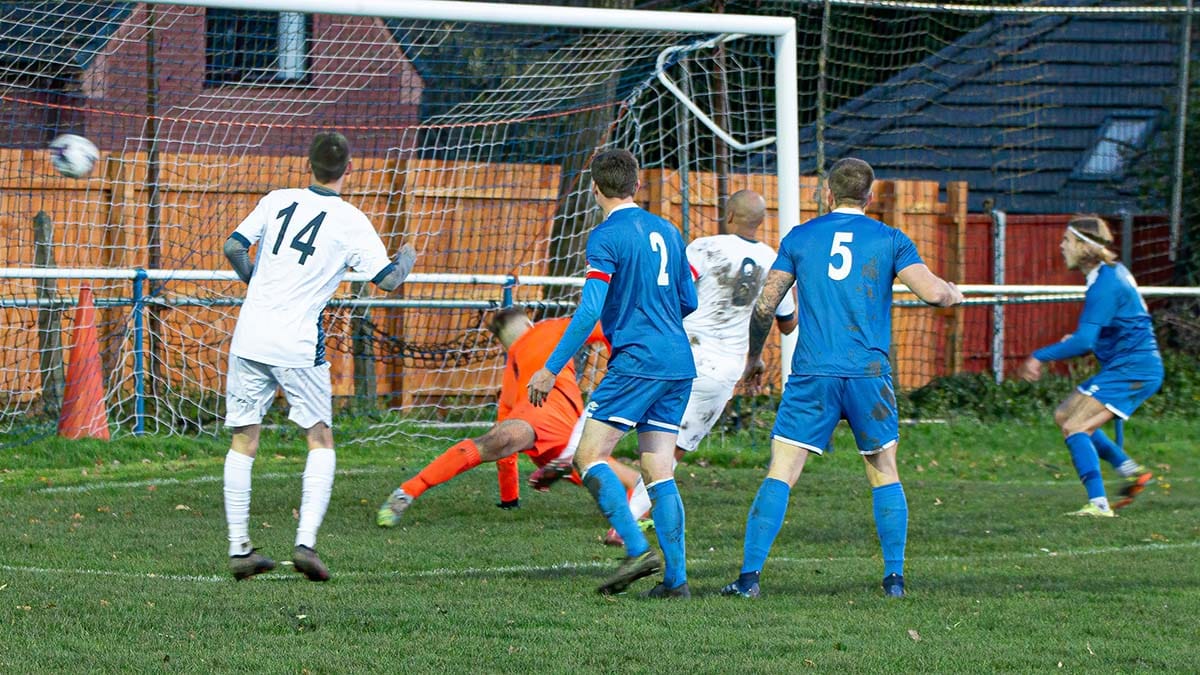 Kyle Patterson scores for Lichfield City against Heath Hayes
