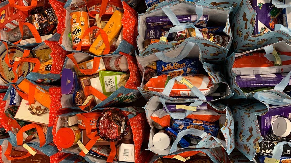 Festive food parcels made up by Lichfield Foodbank