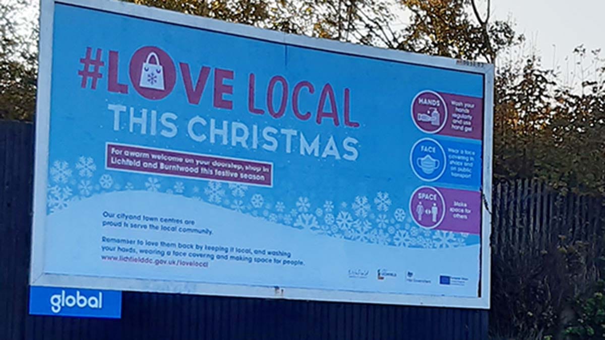 The #LoveLocal campaign being promoted on a billboard in Lichfield