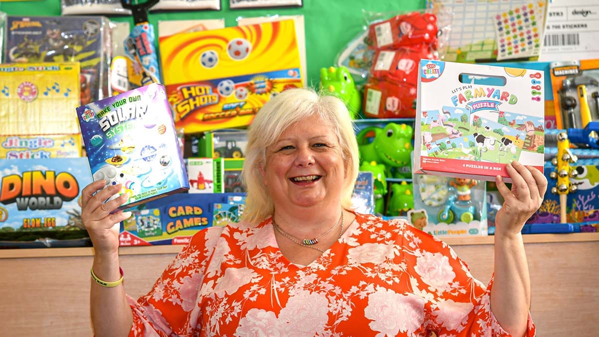 Julie Edwards from Family Action with some of the donated toys