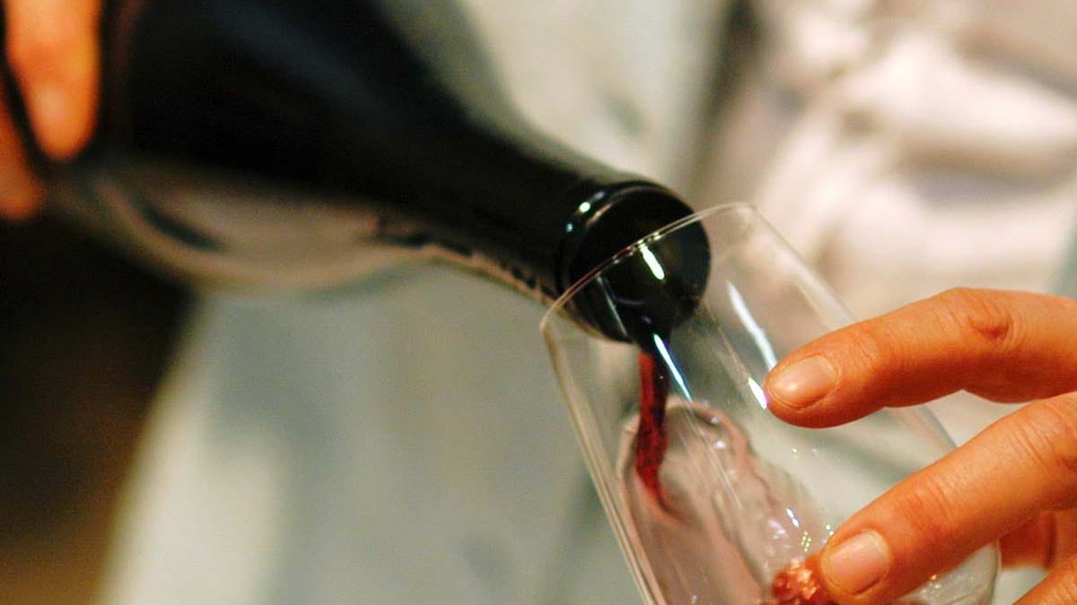 Wine poured into a glass