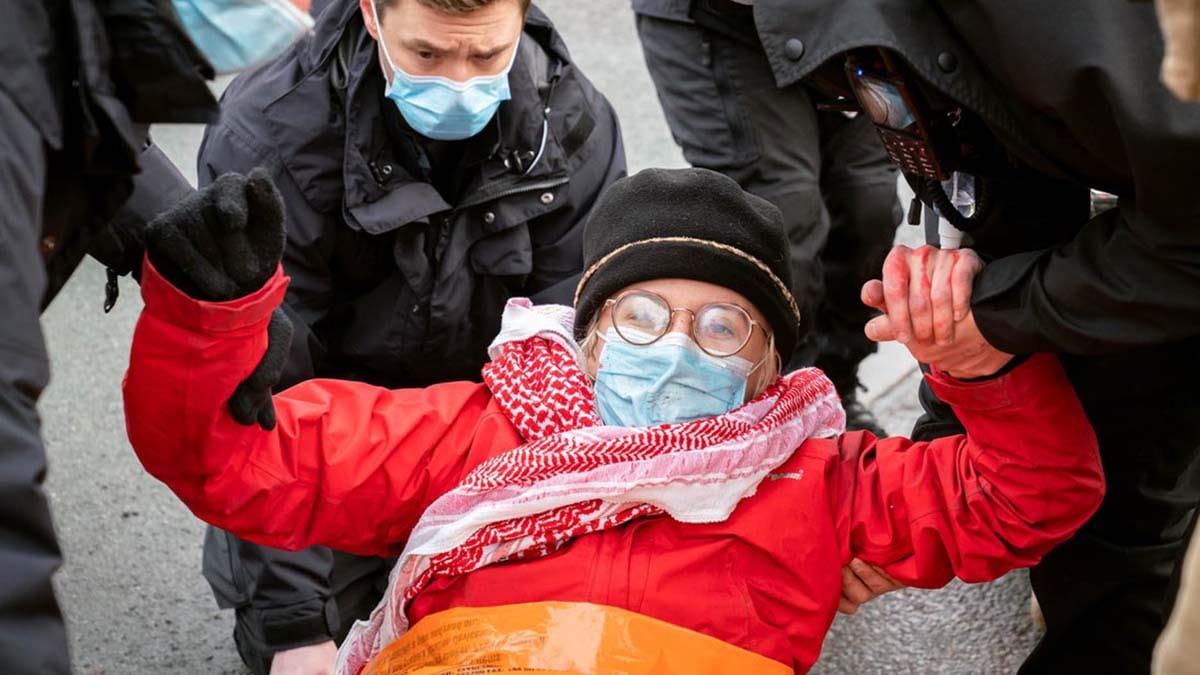A protestor being removed by police. Picture: Palestine Action