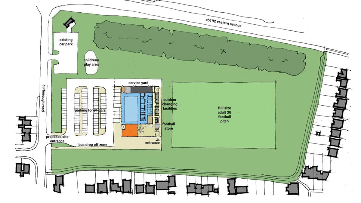A plan of the new leisure centre layout at Stychbrook Park