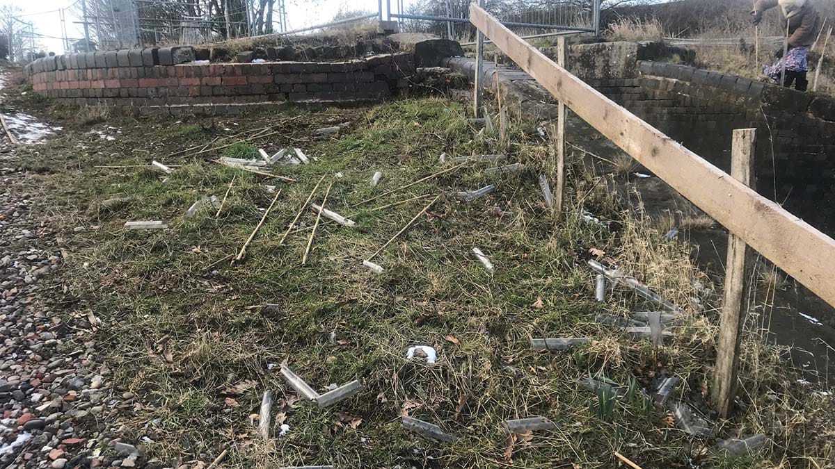 The damaged sleeves alongside the Lichfield Canal. Picture: Lichfield and Hatherton Canals Restoration Trust