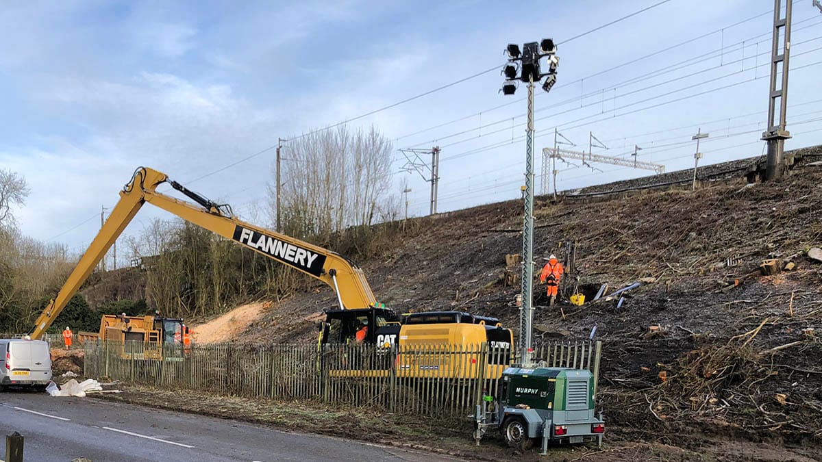 Network Rail engineers repairing the landslip on the West Coast Main Line