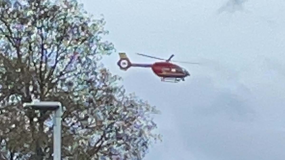 The air ambulance above the scene of the crash in Lichfield