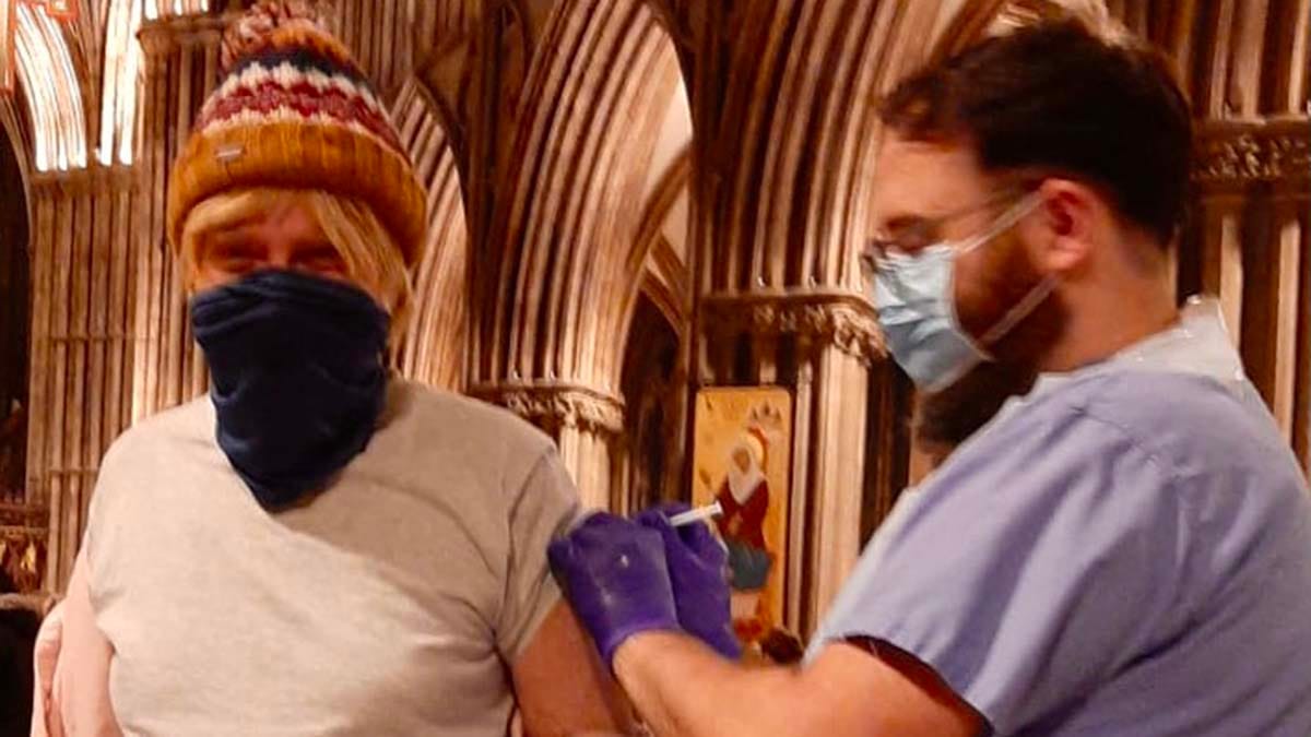 Michael Fabricant MP receiving his coronavirus jab at Lichfield Cathedral