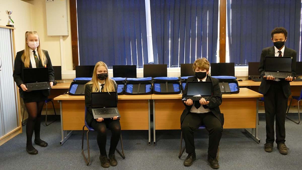 Students with some of the equipment