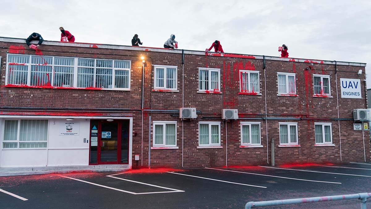 Protesters on the roof at UAV Engines. Picture: Vladimir Morozov