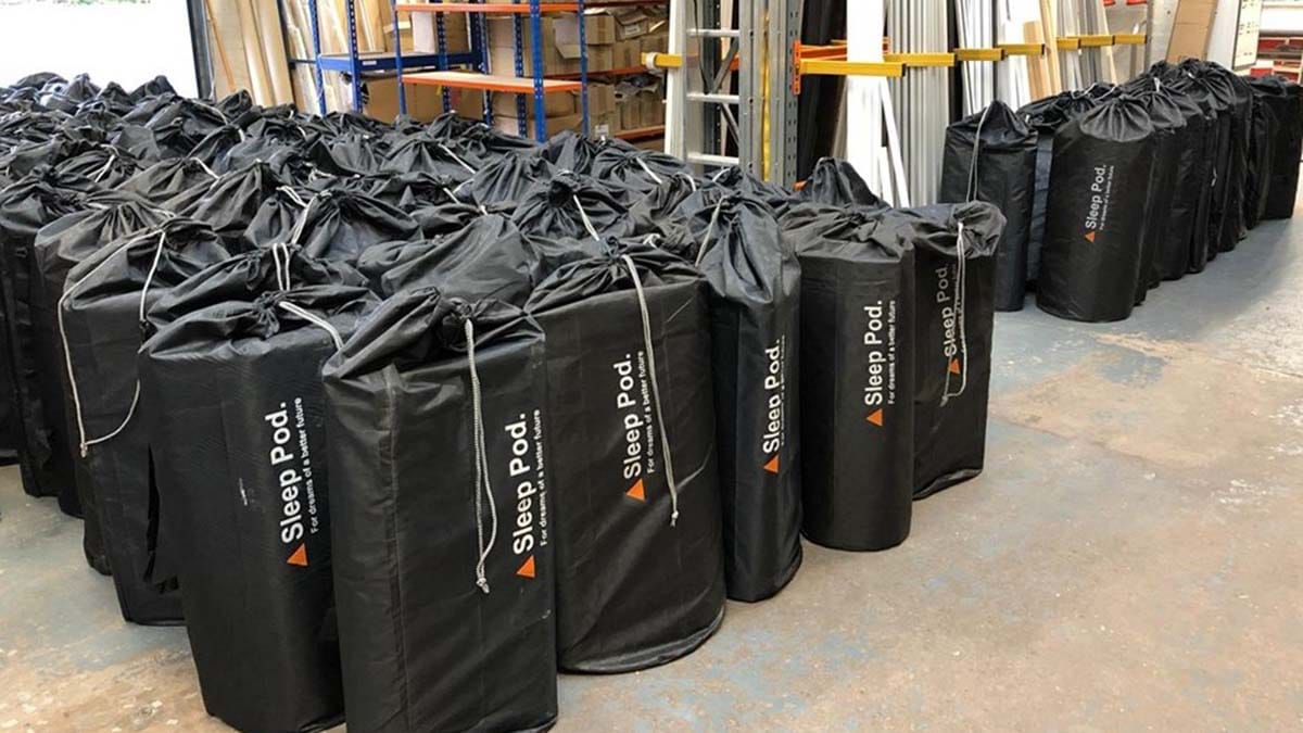Sleep pods waiting to be distributed