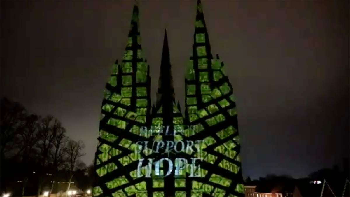 Lichfield Cathedral illuminated as part of the national day of reflection