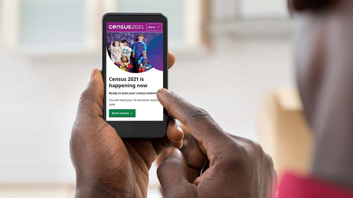 Filling out the census on a phone