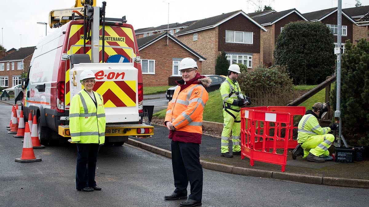 Cllr Julia Jessel and Cllr David Williams see work taking place on streetlights
