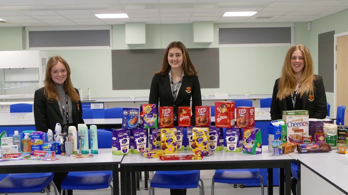 Nether Stowe pupils with some of the donated items