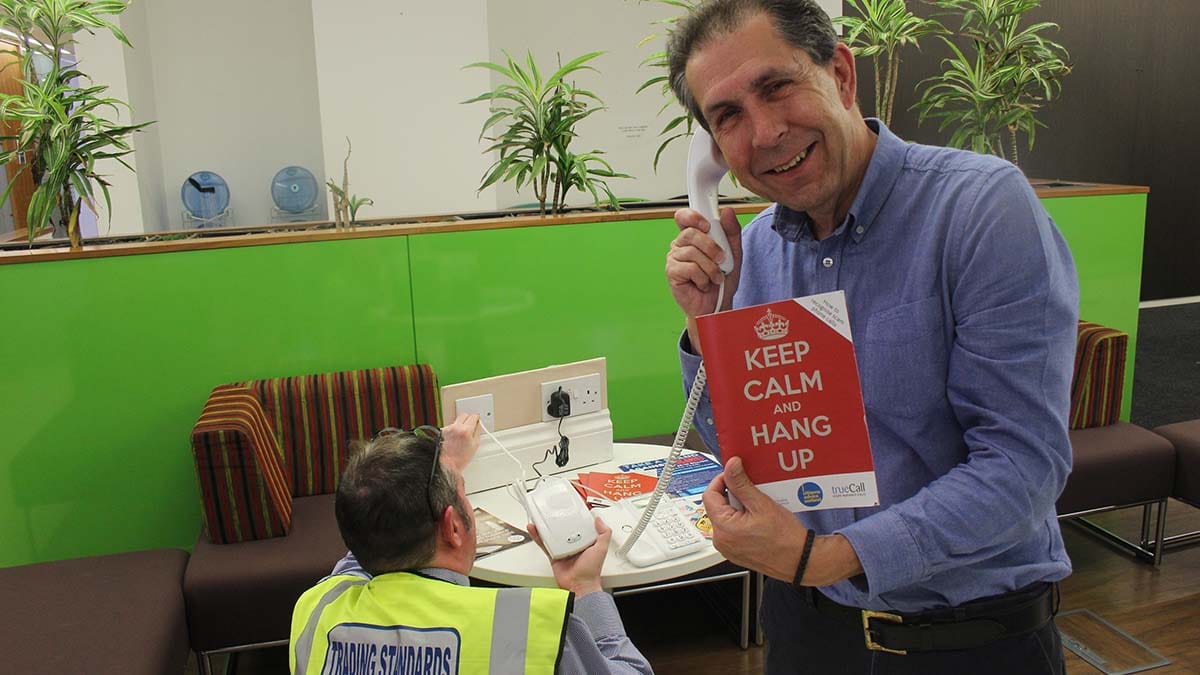 Tony Shore from Staffordshire's trading standards team launching the call blocker initiative