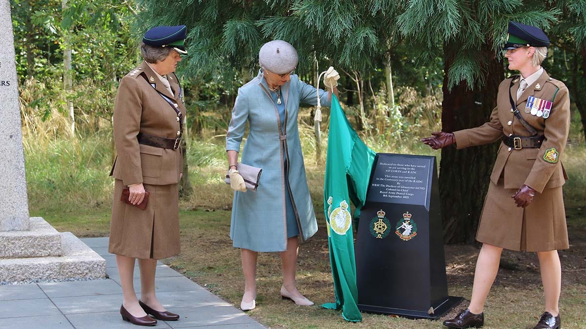 The memorial stone being unveiled by the Duchess of Gloucester