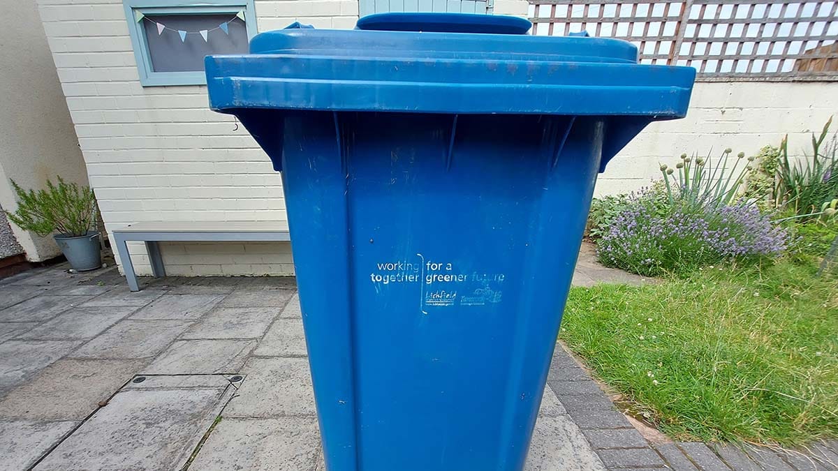 Blue recycling bin
