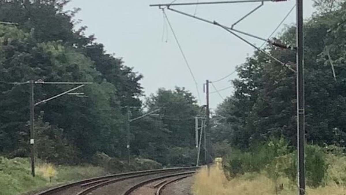 The damaged overhead lines at Gravelly Hill