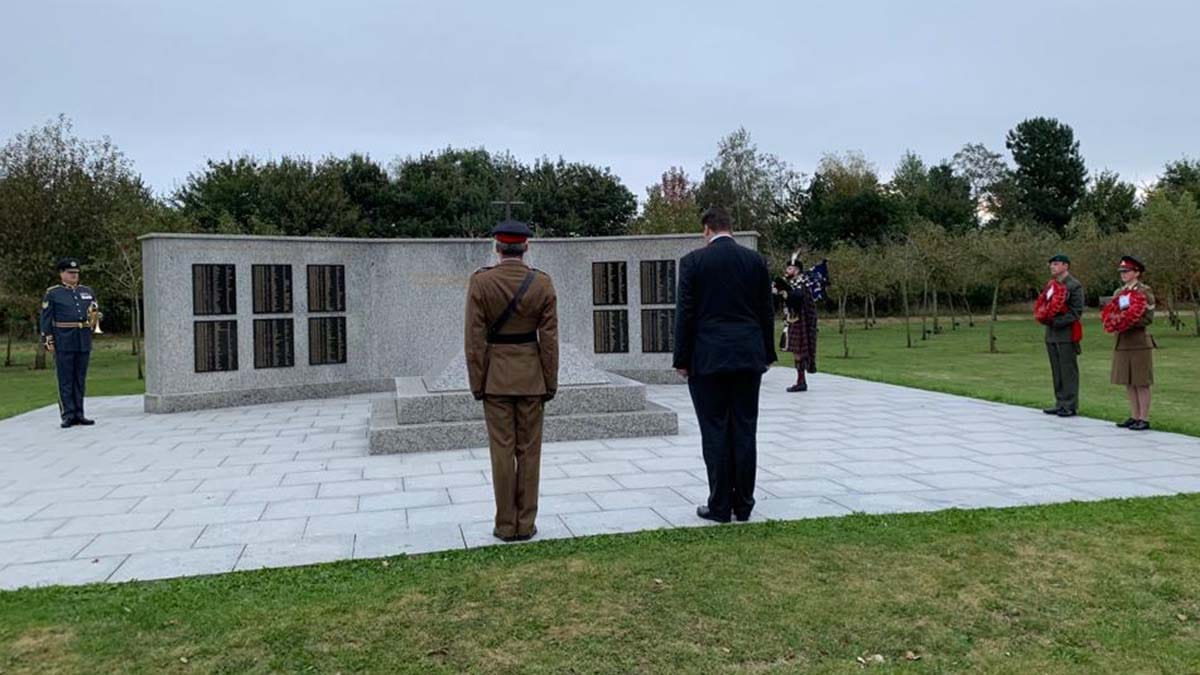 Wreaths being laid at the Bastion Memorial. Picture: National Memorial Arboretum